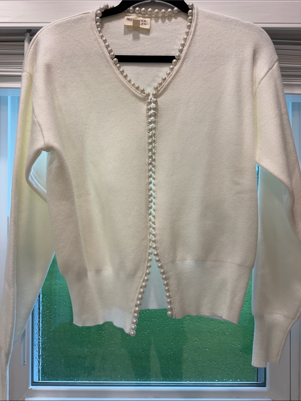 Be You By Alice Pearl-Trim V-Neck Cardigan - Cream